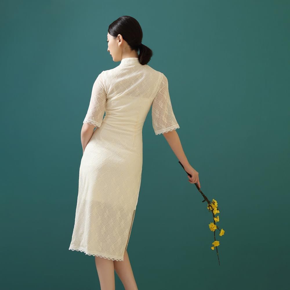 ROYAL SMEELA Chinese Qipao Dress for Women Lace Cheongsam Dress Mandarin Collar Chinese Dresses Traditional Clothes