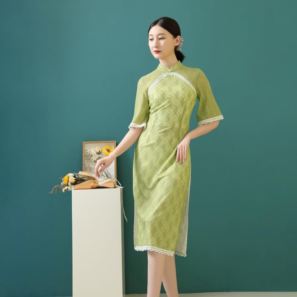 ROYAL SMEELA Chinese Qipao Dress for Women Lace Cheongsam Dress Mandarin Collar Chinese Dresses Traditional Clothes