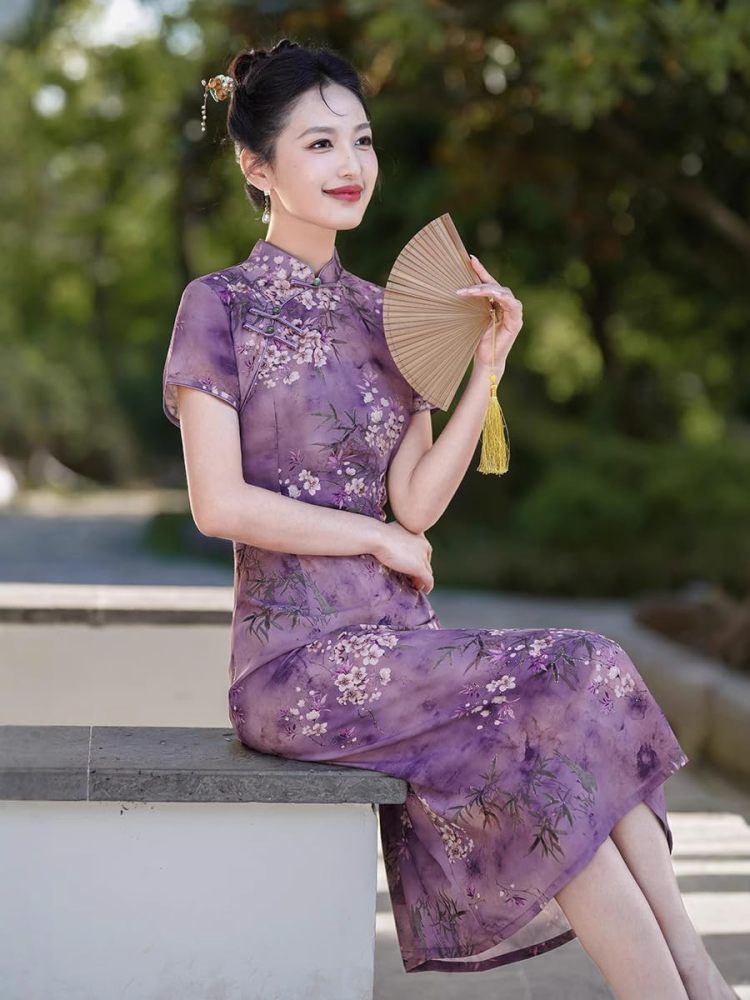 Women Summer Qipao Ao Dai Cheongsam Elegant A-Linien Dress Short Sleeve Chinese Style Dress Hanfu Tang Suit