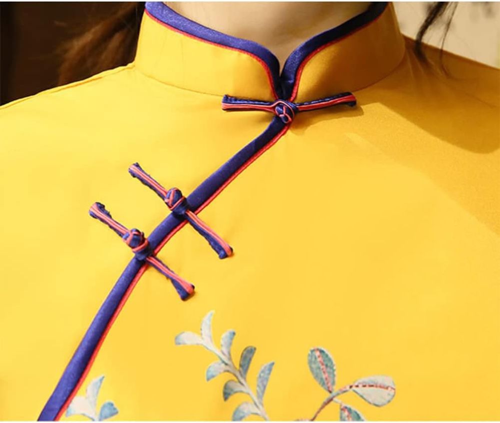 Deluxe Maxi Cheongsam Cap Sleeve Manarin Collar Slim Fit Side Slit Chinese Qipao Dress Evening Party Formal Wear