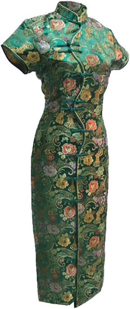 7Fairy Women's VTG Green Ten Buttons Long Chinese Dress Cheongsam
