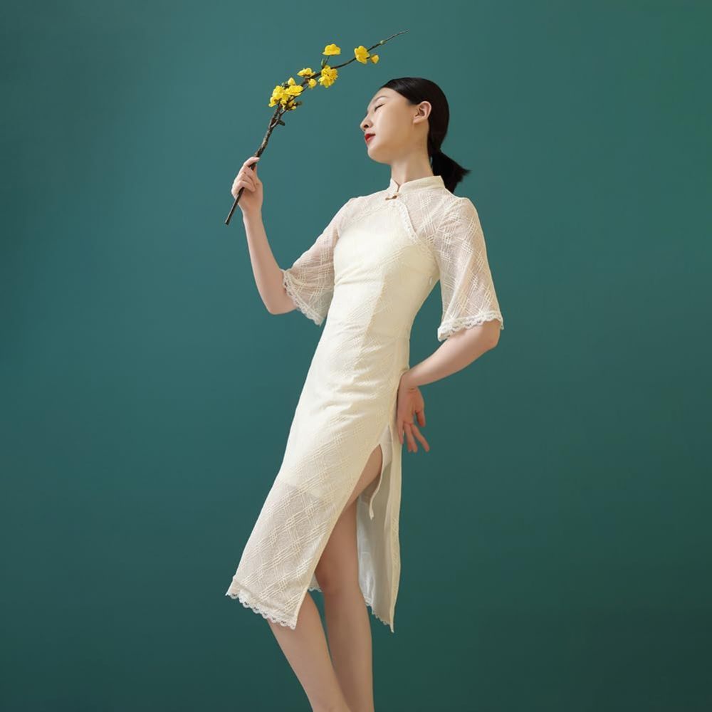 ROYAL SMEELA Chinese Qipao Dress for Women Lace Cheongsam Dress Mandarin Collar Chinese Dresses Traditional Clothes