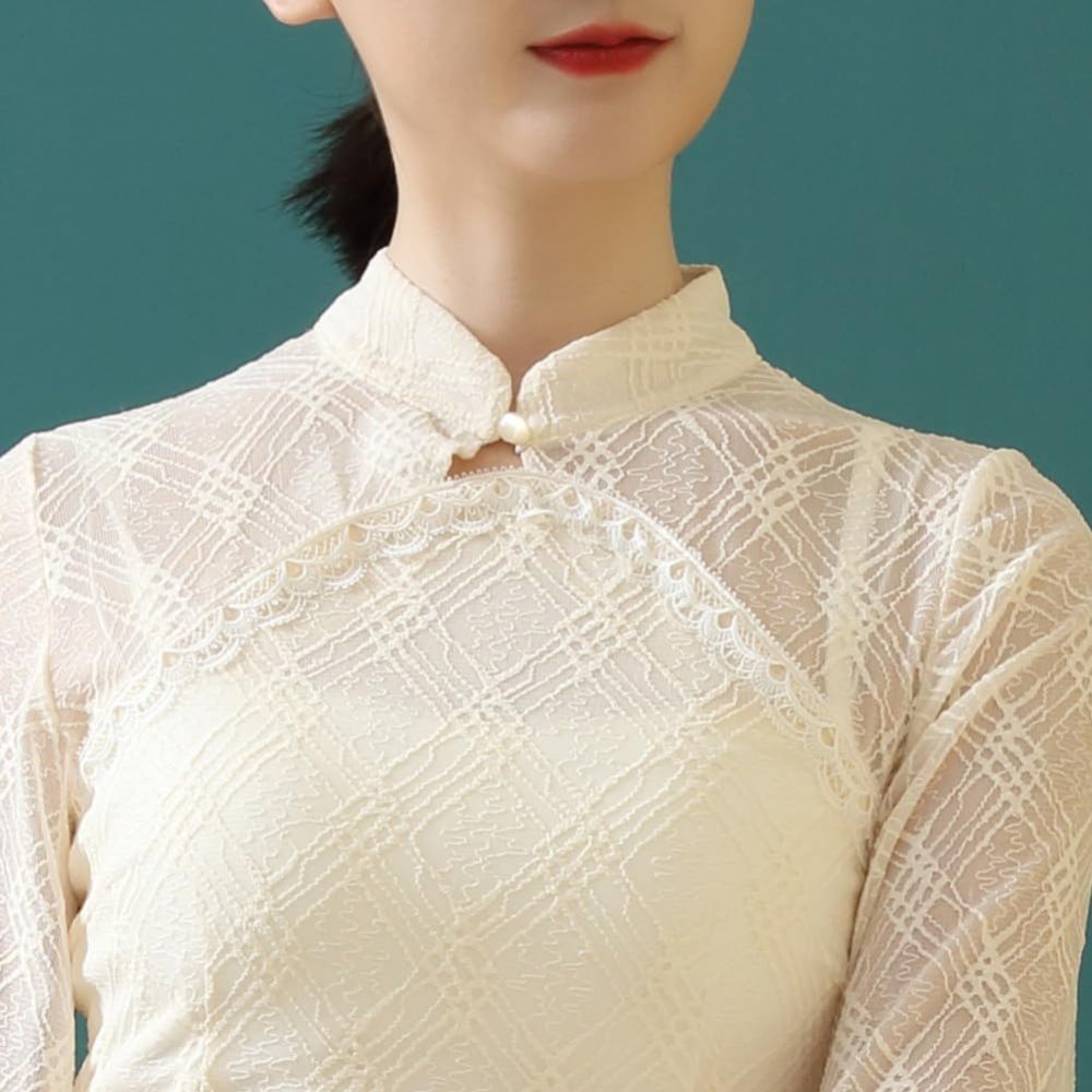 ROYAL SMEELA Chinese Qipao Dress for Women Lace Cheongsam Dress Mandarin Collar Chinese Dresses Traditional Clothes