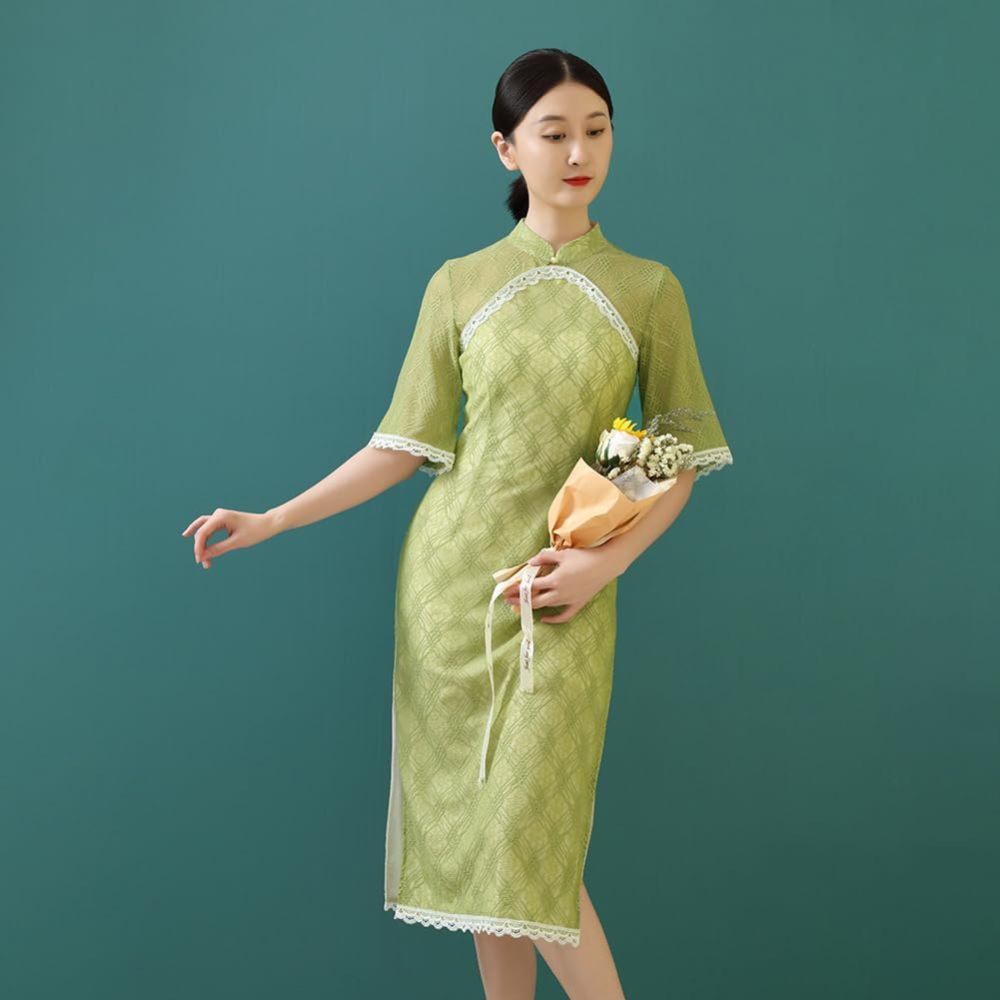 ROYAL SMEELA Chinese Qipao Dress for Women Lace Cheongsam Dress Mandarin Collar Chinese Dresses Traditional Clothes