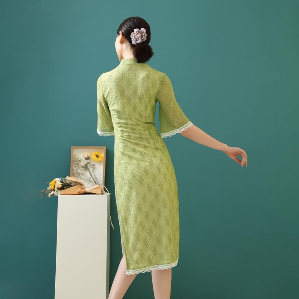 ROYAL SMEELA Chinese Qipao Dress for Women Lace Cheongsam Dress Mandarin Collar Chinese Dresses Traditional Clothes