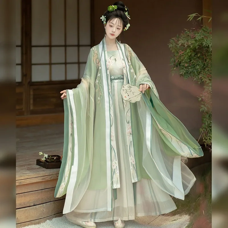 Dynasty Song Hanfu 5pcs Set Pleated Skirt With Large Sleeves Traditional Chinese Clothing Gradual Embroidered Chinese Dress