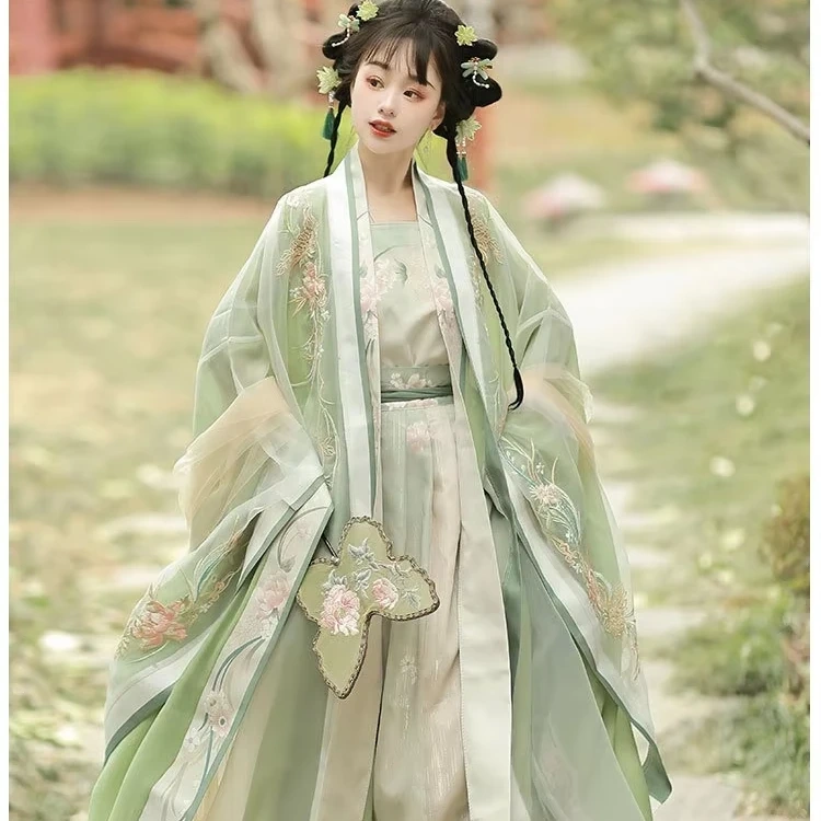 Dynasty Song Hanfu 5pcs Set Pleated Skirt With Large Sleeves Traditional Chinese Clothing Gradual Embroidered Chinese Dress