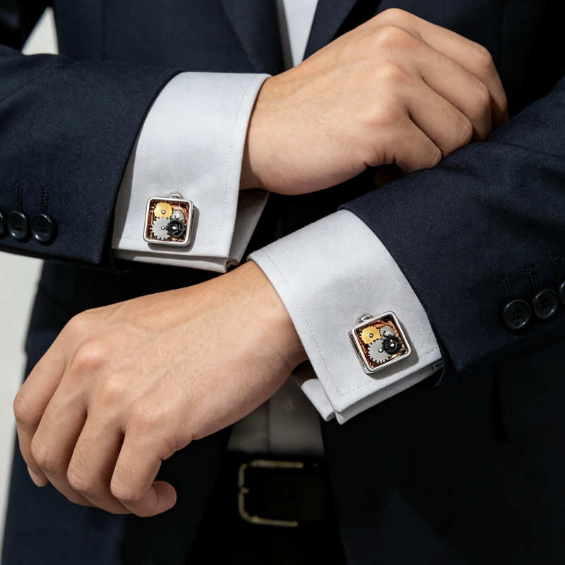 Square Hollow Gear Cufflink, Business Men Suit Cufflinks Gift, Premium Men Suit Shirt Decor