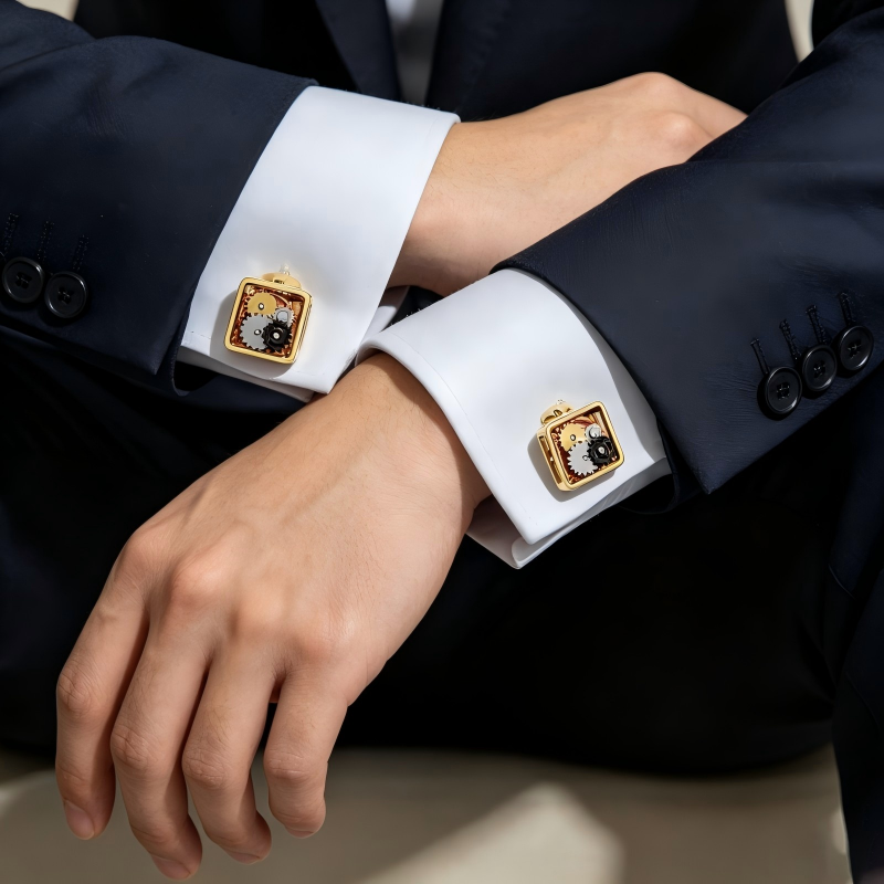 Square Hollow Gear Cufflink, Business Men Suit Cufflinks Gift, Premium Men Suit Shirt Decor