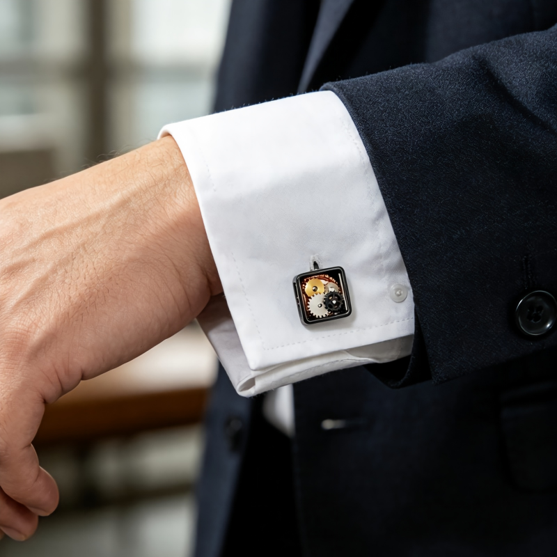 Square Hollow Gear Cufflink, Business Men Suit Cufflinks Gift, Premium Men Suit Shirt Decor