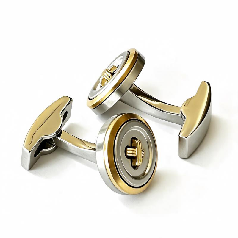 Two‑Tone Gold Silver Round Cufflinks, Premium Cross Inlay Business Suit Cuff Links for Men Wedding Gift