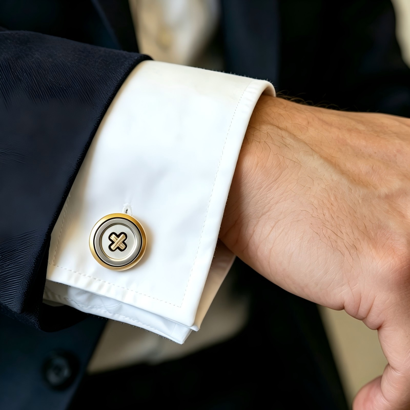 Two‑Tone Gold Silver Round Cufflinks, Premium Cross Inlay Business Suit Cuff Links for Men Wedding Gift