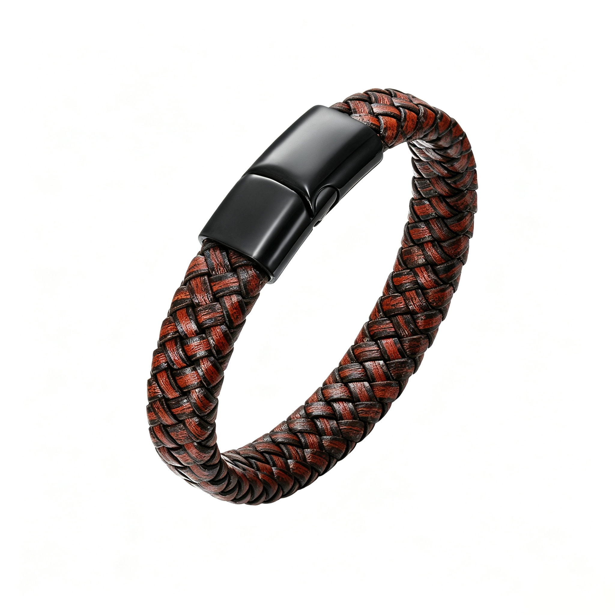 Vintage Braided Brown Leather Men's Bracelet, Brushed Stainless Steel Magnetic Clasp Wristband for Men Gift