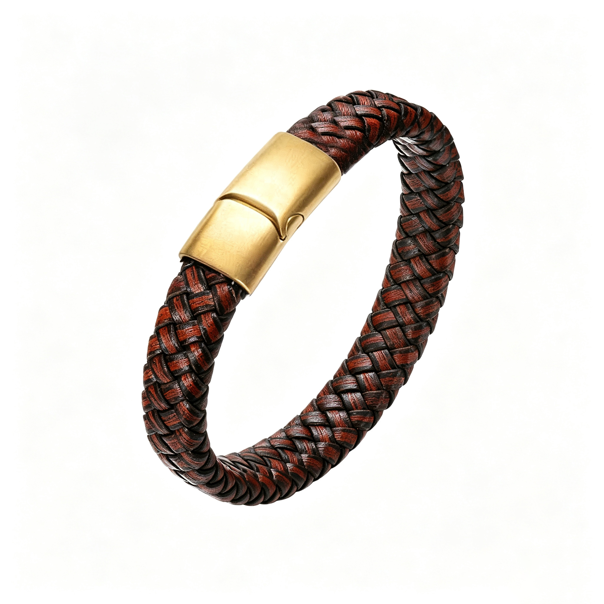 Vintage Braided Brown Leather Men's Bracelet, Brushed Stainless Steel Magnetic Clasp Wristband for Men Gift