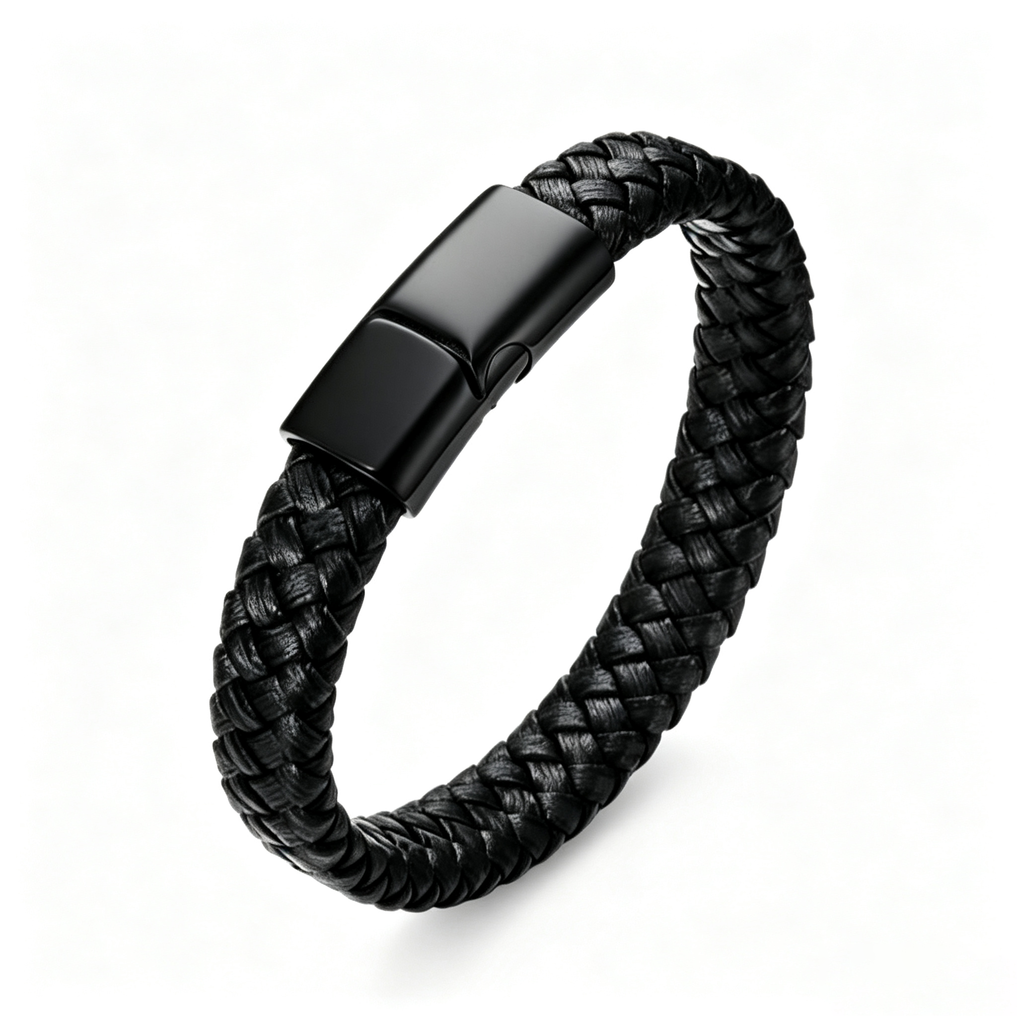 Vintage Braided Brown Leather Men's Bracelet, Brushed Stainless Steel Magnetic Clasp Wristband for Men Gift