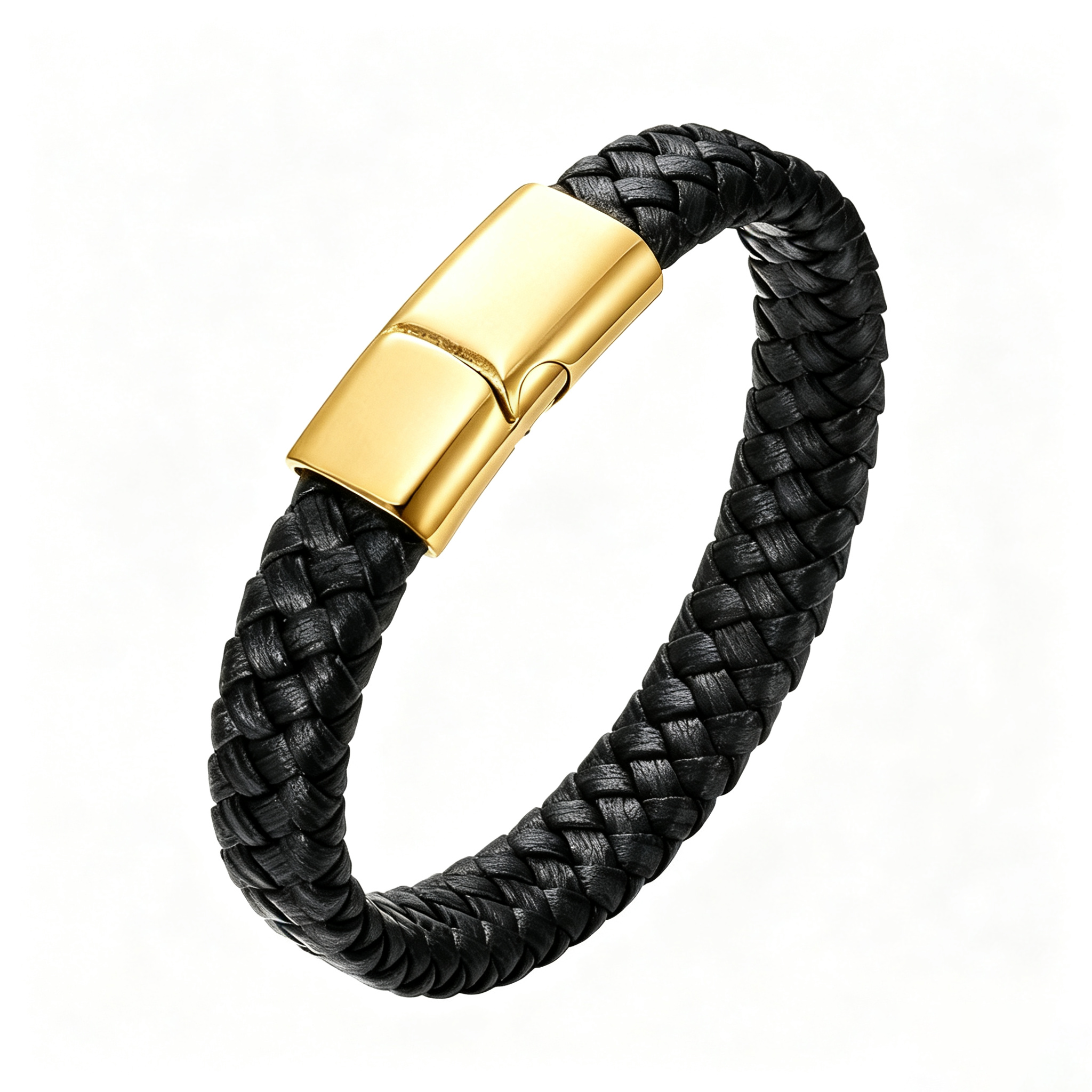 Vintage Braided Brown Leather Men's Bracelet, Brushed Stainless Steel Magnetic Clasp Wristband for Men Gift