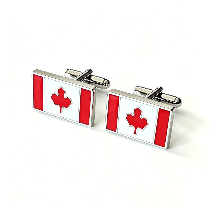 Canada Flag Cufflinks for Men, Canadian National Flag Enamel Rectangular Cuff Links for Business Wedding Formal Dress Shirts
