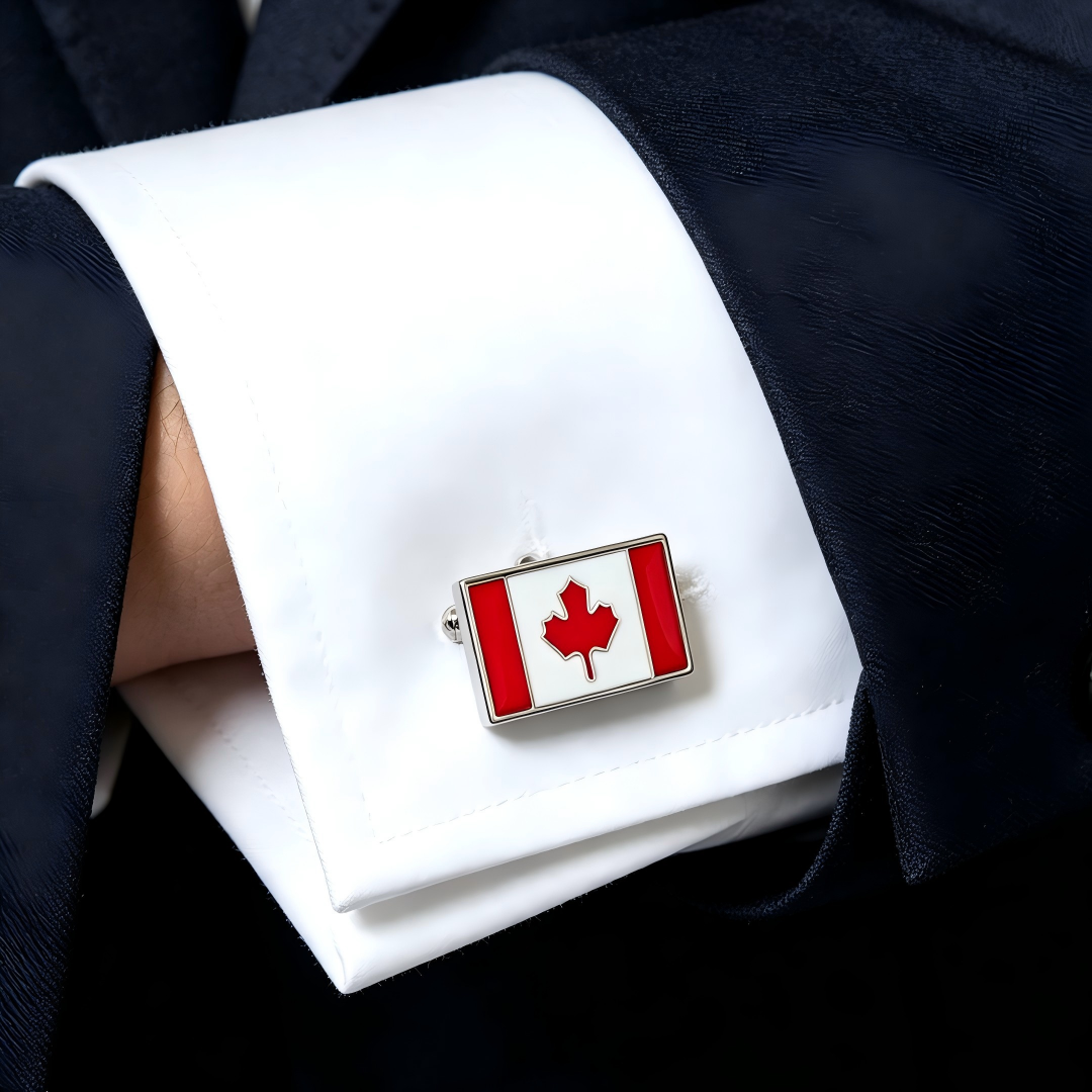 Canada Flag Cufflinks for Men, Canadian National Flag Enamel Rectangular Cuff Links for Business Wedding Formal Dress Shirts