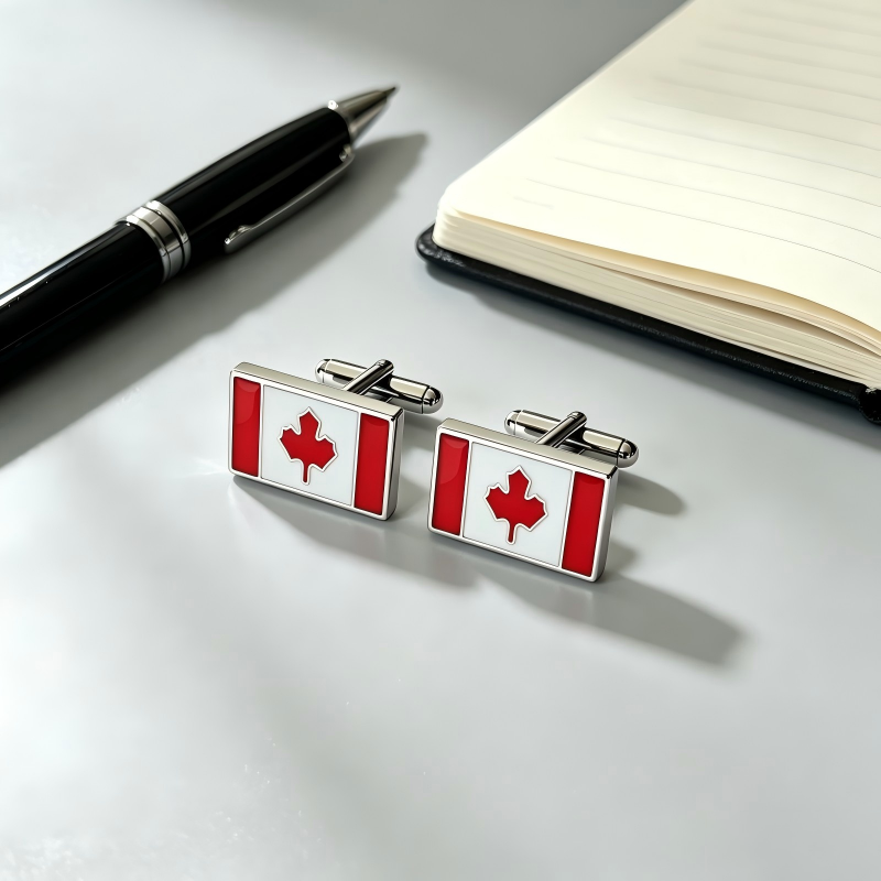 Canada Flag Cufflinks for Men, Canadian National Flag Enamel Rectangular Cuff Links for Business Wedding Formal Dress Shirts