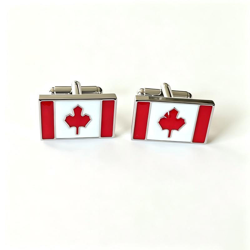 Canada Flag Cufflinks for Men, Canadian National Flag Enamel Rectangular Cuff Links for Business Wedding Formal Dress Shirts