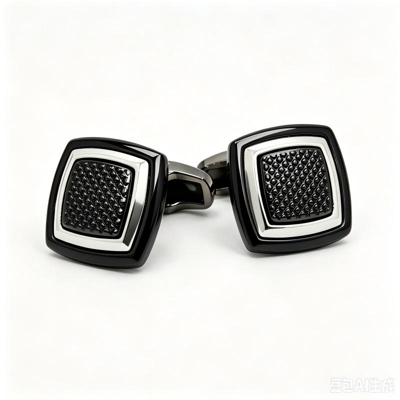 Men's Square Textured Cufflinks, Black Gunmetal & Silver Formal Business Cufflinks for Dress Shirts