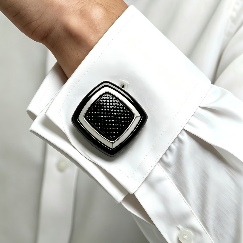 Men's Square Textured Cufflinks, Black Gunmetal & Silver Formal Business Cufflinks for Dress Shirts