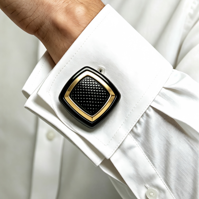 Men's Square Textured Cufflinks, Black Gunmetal & Silver Formal Business Cufflinks for Dress Shirts