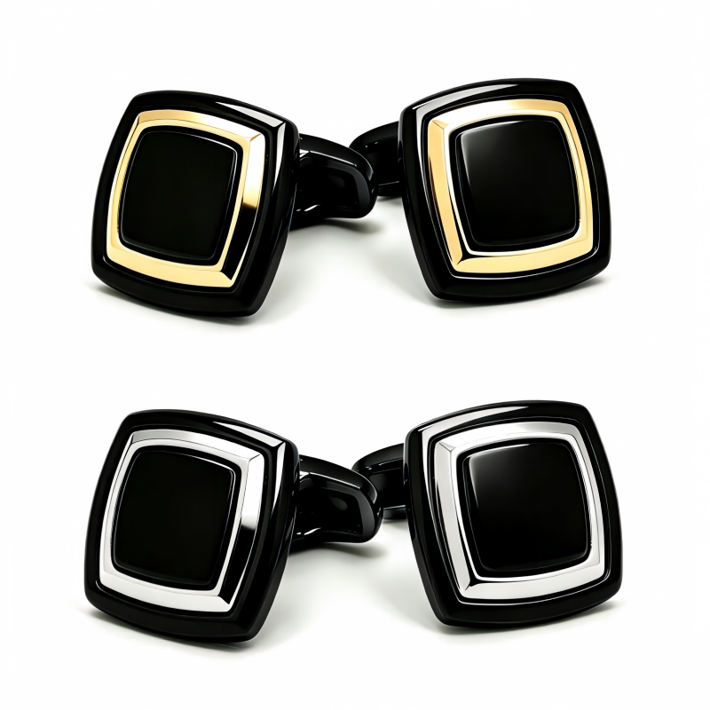Men's Square Textured Cufflinks, Black Gunmetal & Silver Formal Business Cufflinks for Dress Shirts