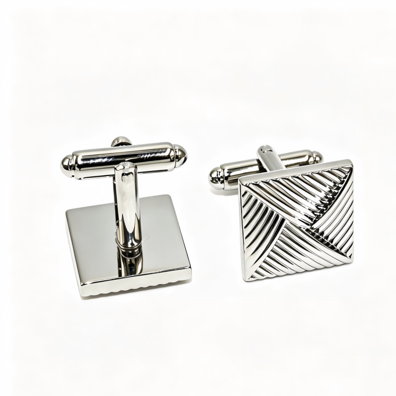 Square Geometric Engraved Cufflinks & Shirt Studs Set, Silver‑Tone Metal Formal Accessories for Men Wedding Business French Cuff Shirts
