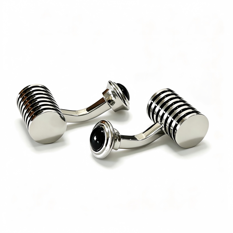 Copper Lathe Machined Cufflinks with Grey Cat's Eye Stone, Men's Business Shirt Cuff Links