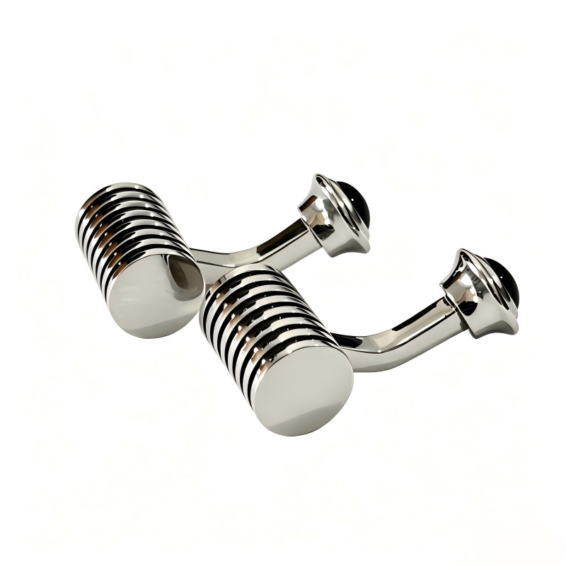 Copper Lathe Machined Cufflinks with Grey Cat's Eye Stone, Men's Business Shirt Cuff Links