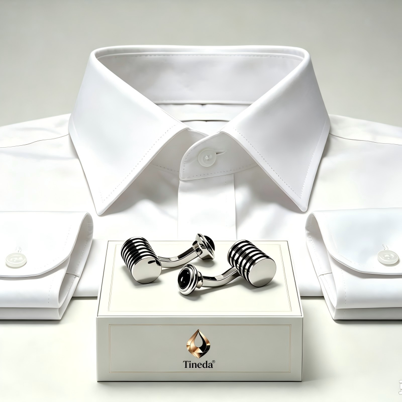 Copper Lathe Machined Cufflinks with Grey Cat's Eye Stone, Men's Business Shirt Cuff Links