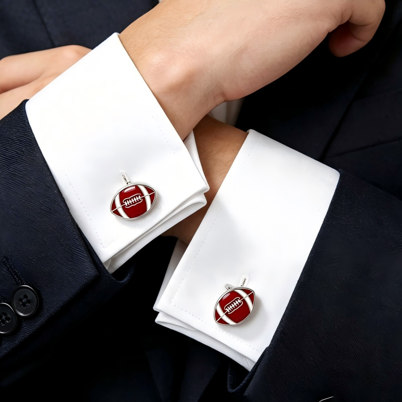 American Football Enamel Cufflinks, Men's Sports Rugby Shirt Cuff Links for Business Wedding Gift