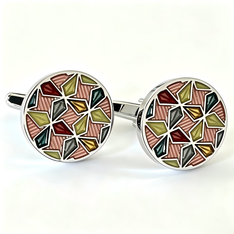Round Mosaic Enamel French Cufflinks Men Art‑Style Formal Shirt Accessories