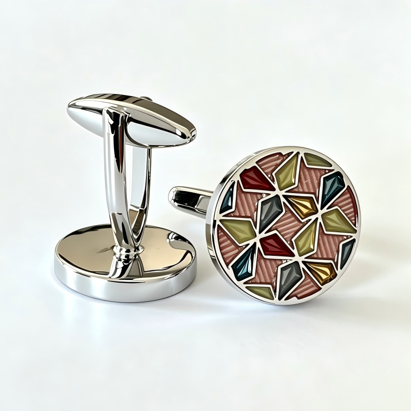 Round Mosaic Enamel French Cufflinks Men Art‑Style Formal Shirt Accessories