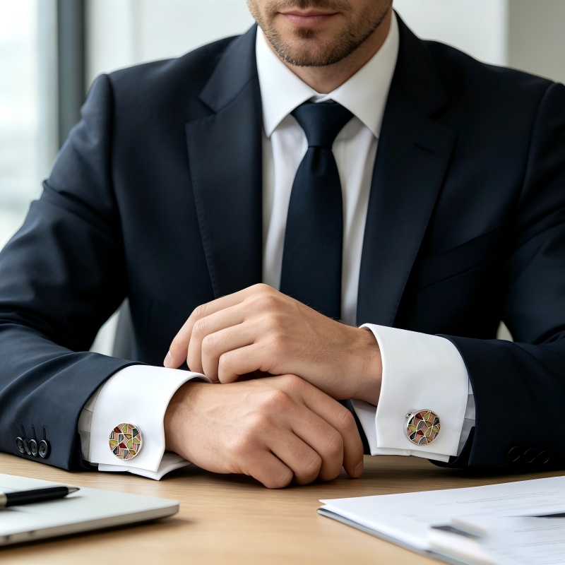 Round Mosaic Enamel French Cufflinks Men Art‑Style Formal Shirt Accessories