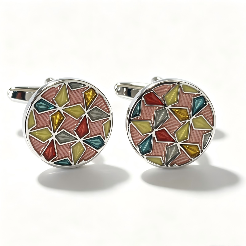 Round Mosaic Enamel French Cufflinks Men Art‑Style Formal Shirt Accessories