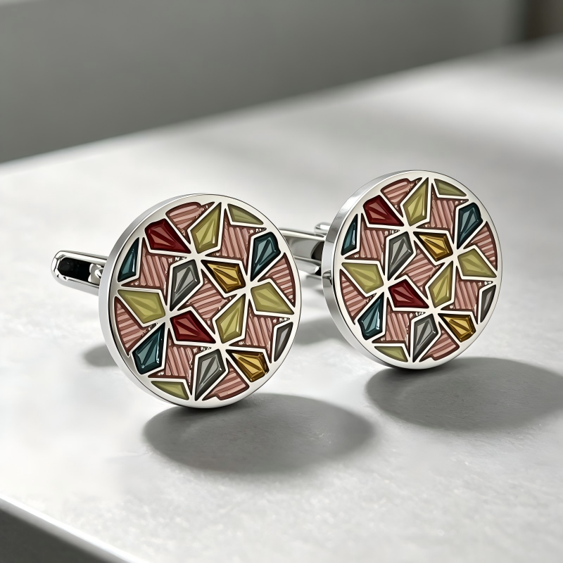 Round Mosaic Enamel French Cufflinks Men Art‑Style Formal Shirt Accessories