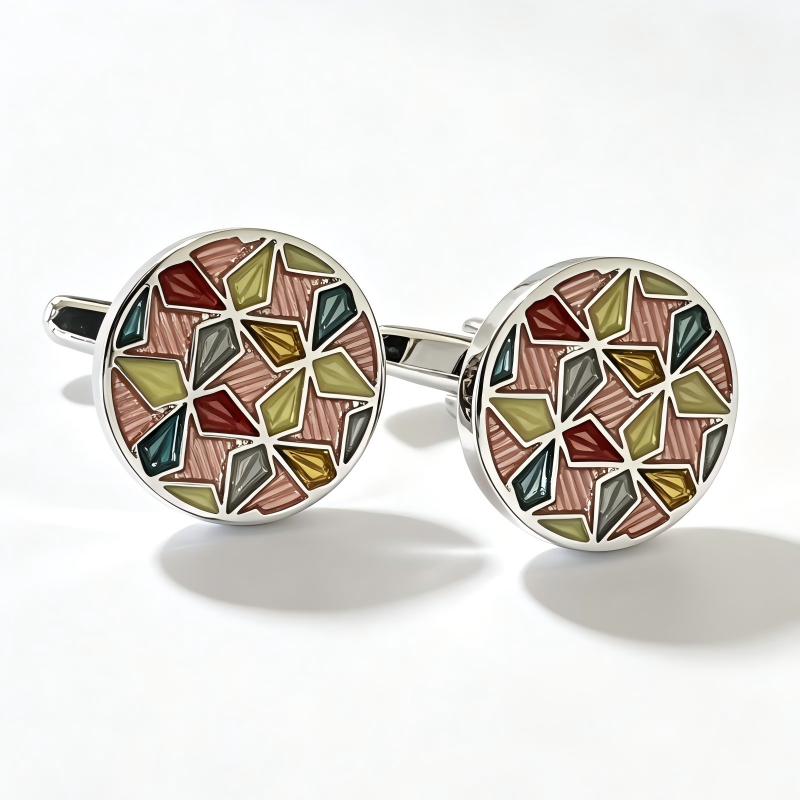 Round Mosaic Enamel French Cufflinks Men Art‑Style Formal Shirt Accessories