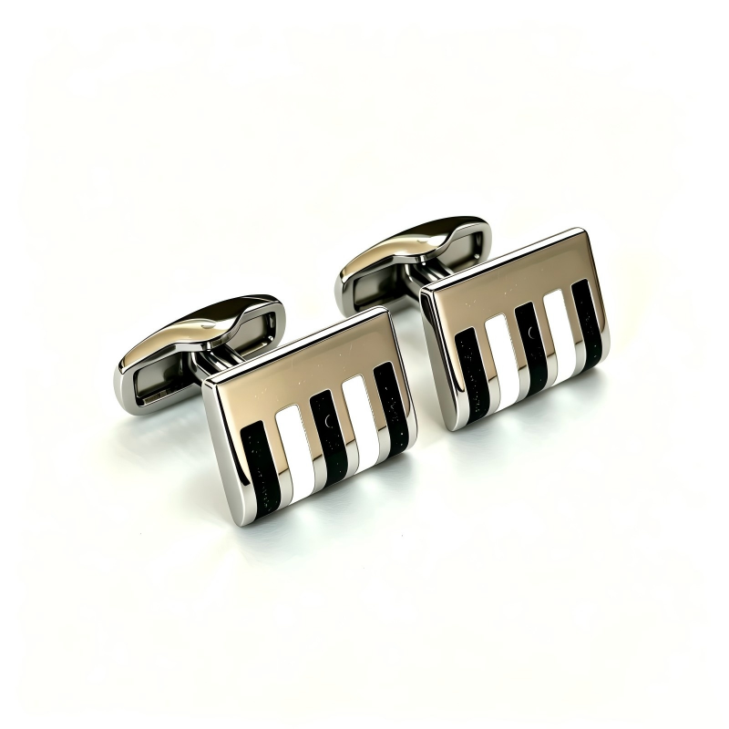 Piano Keyboard Cufflinks for Men, Black White Enamel Music Theme Rectangular Cuff Links for Musician Wedding Business Dress Shirts