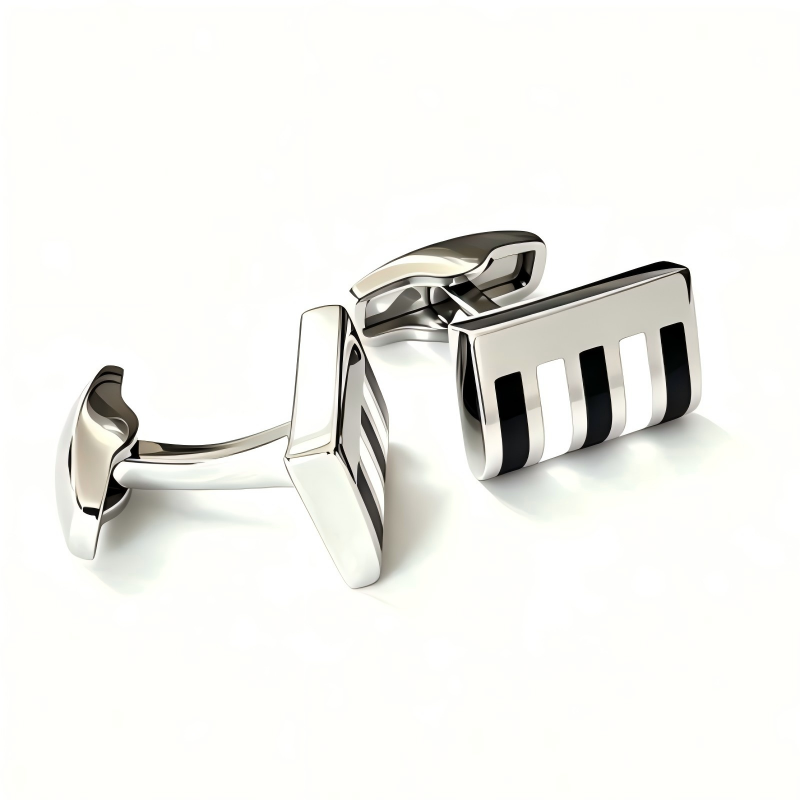Piano Keyboard Cufflinks for Men, Black White Enamel Music Theme Rectangular Cuff Links for Musician Wedding Business Dress Shirts