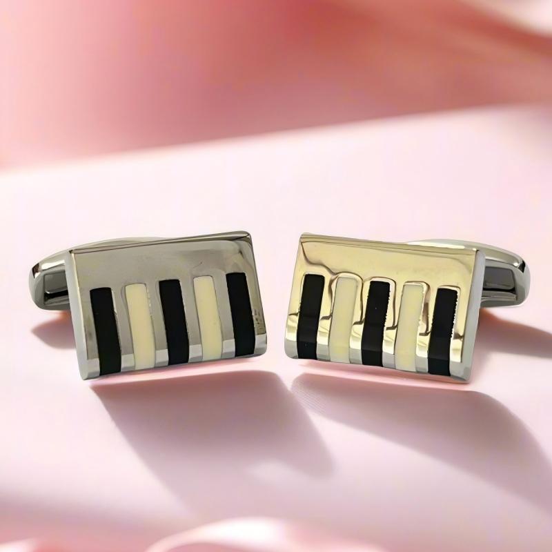 Piano Keyboard Cufflinks for Men, Black White Enamel Music Theme Rectangular Cuff Links for Musician Wedding Business Dress Shirts
