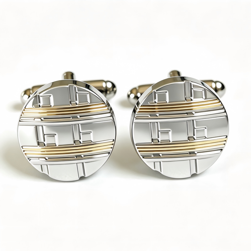 Men's Two‑Tone Geometric Embossed Cufflinks, Copper Business Formal French Shirt Cuff Links