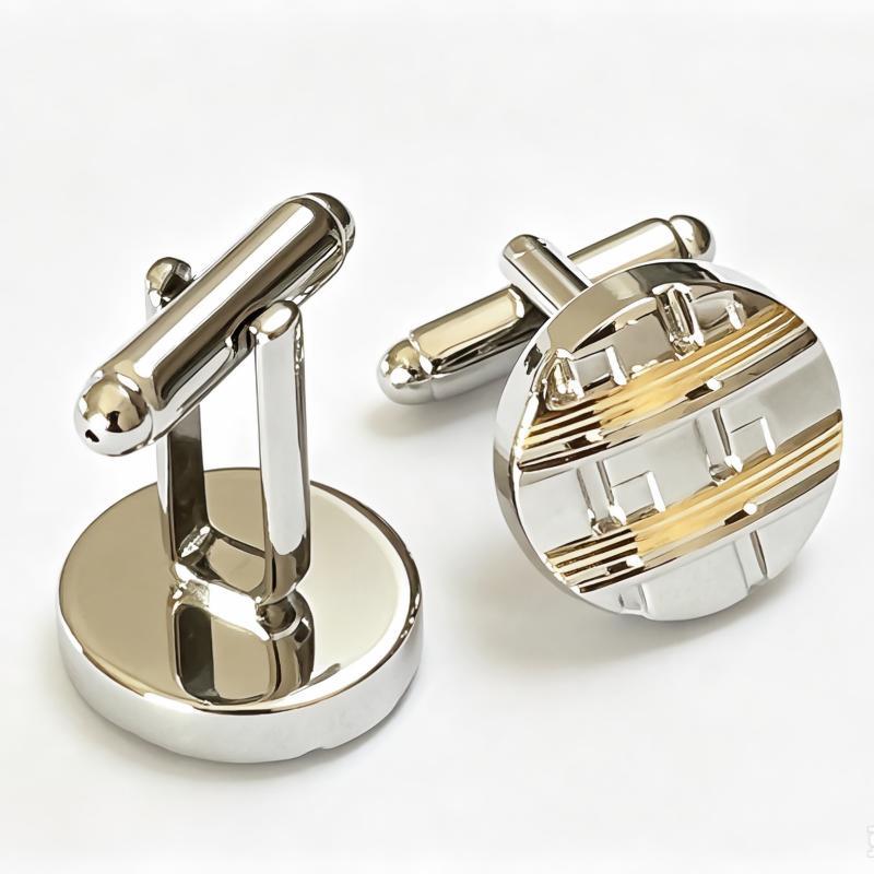 Men's Two‑Tone Geometric Embossed Cufflinks, Copper Business Formal French Shirt Cuff Links