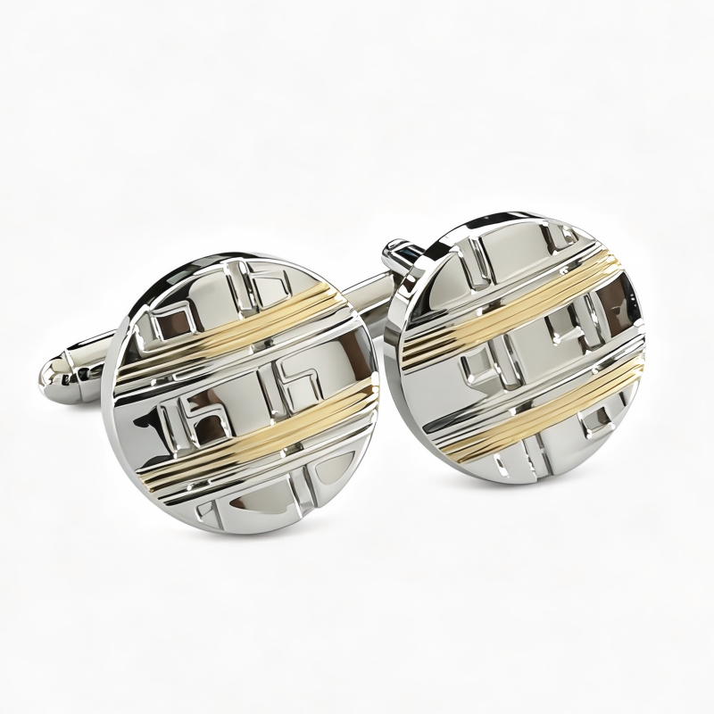Men's Two‑Tone Geometric Embossed Cufflinks, Copper Business Formal French Shirt Cuff Links