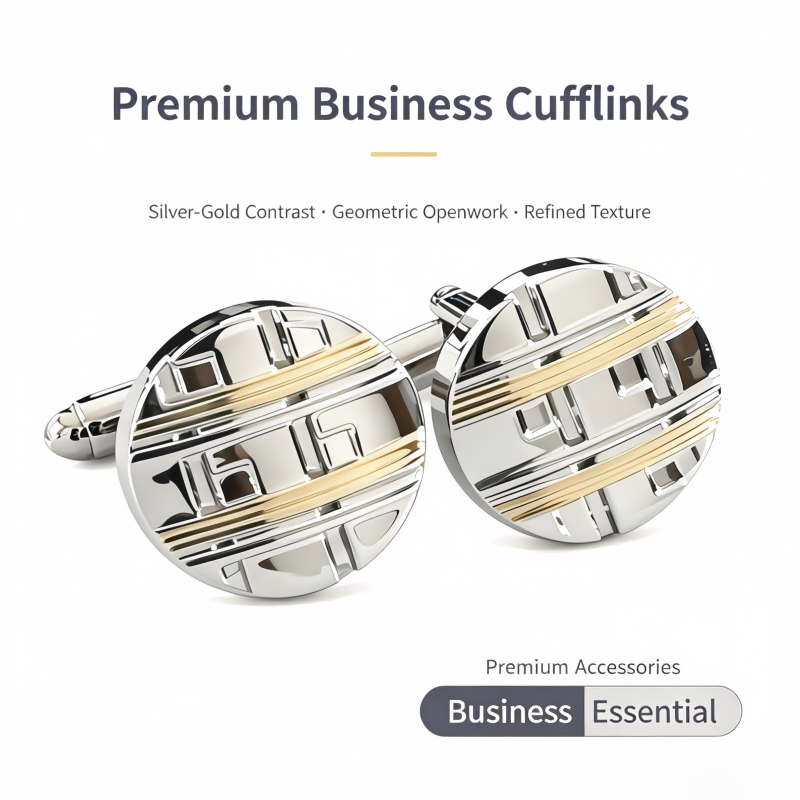 Men's Two‑Tone Geometric Embossed Cufflinks, Copper Business Formal French Shirt Cuff Links