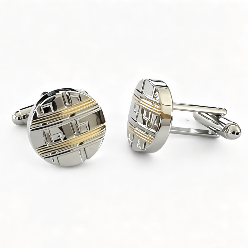 Men's Two‑Tone Geometric Embossed Cufflinks, Copper Business Formal French Shirt Cuff Links