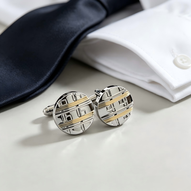 Men's Two‑Tone Geometric Embossed Cufflinks, Copper Business Formal French Shirt Cuff Links