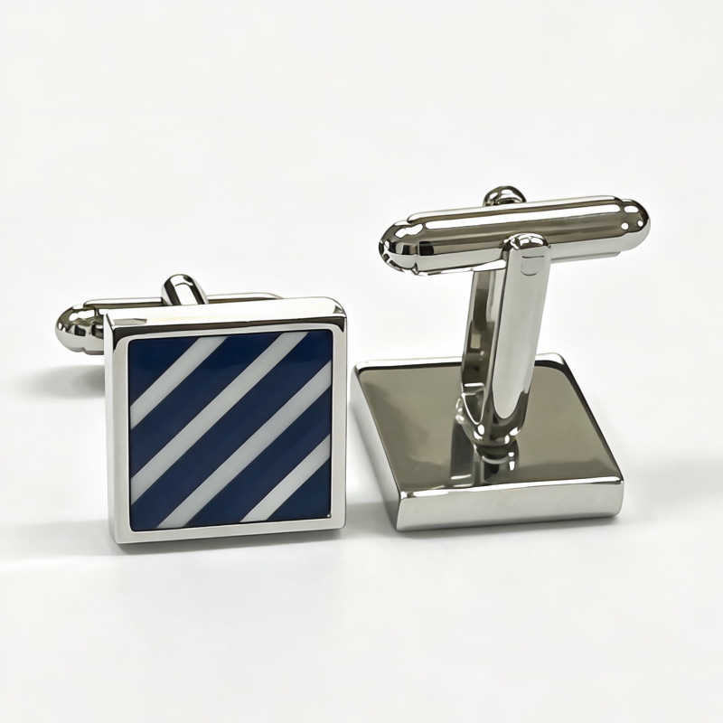 Brass Square Blue White Stripe Flat Gemstone Cufflinks Men Business Formal Shirt Accessories