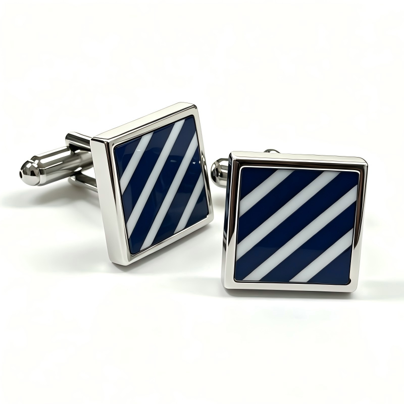 Brass Square Blue White Stripe Flat Gemstone Cufflinks Men Business Formal Shirt Accessories
